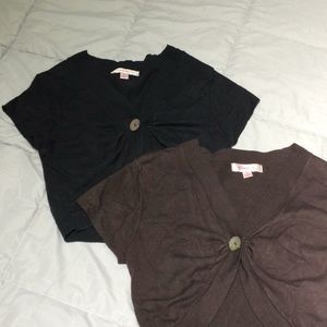 2 Black & Brown Bolero Crop Sweaters Shell Button